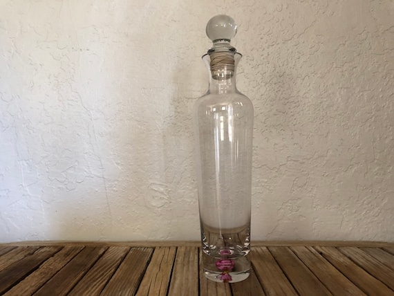 Vintage Modern Glass Liquor Bottle Decanter with Pink Bubble