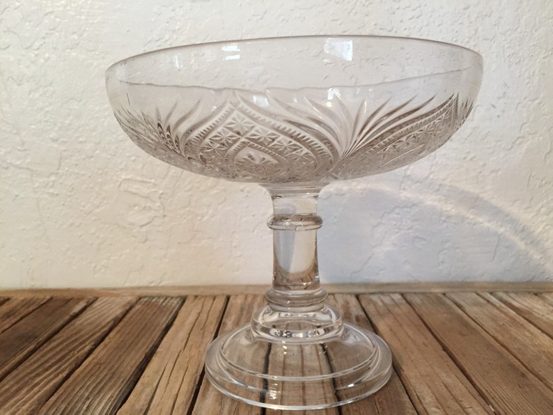 Vintage Extra Large Glass Compote Dish Etched Glass Peacock Etsy