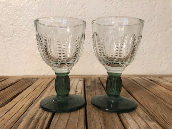 Vintage Green Pressed Glass Goblets