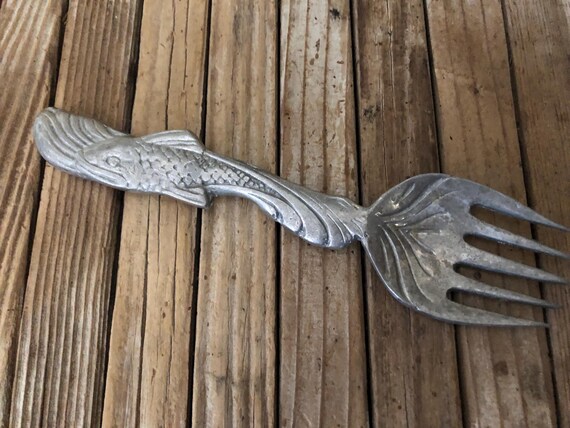 Vintage Silver Metal Koi  PewterServing Fork Utensil