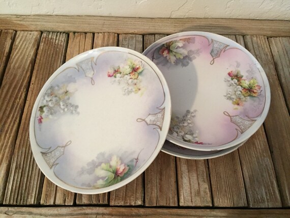 Antique Set of 3 Floral Victorian Plates