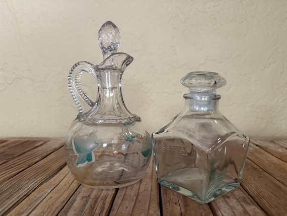Set of 2 Vintage Glass Crystal Oil Bottles Lavoris Bottle