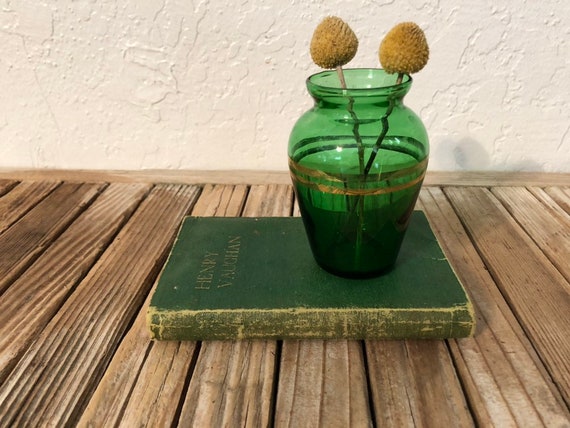 Vintage Green and Gold Glass Vase