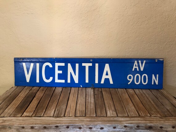 Vintage Blue and White Corona Street Sign 900 N Vicentia Av