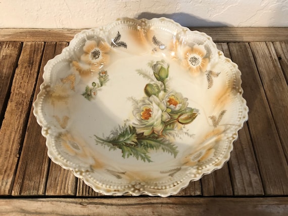Antique Handpainted German Leuchtenburg Floral Bowl