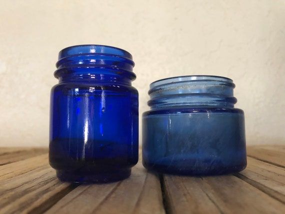 Pair of Vintage Cobalt Blue Bottles Vintage Noxema