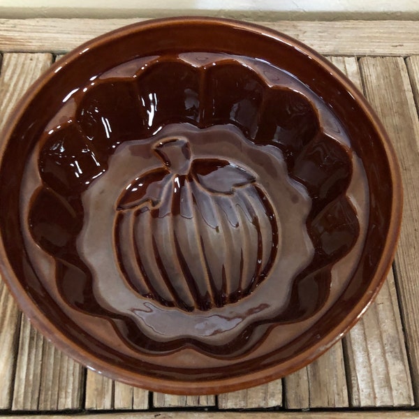 Vintage Brown Glazed Earthen Ware Pumpkin Mold Loaf Pan