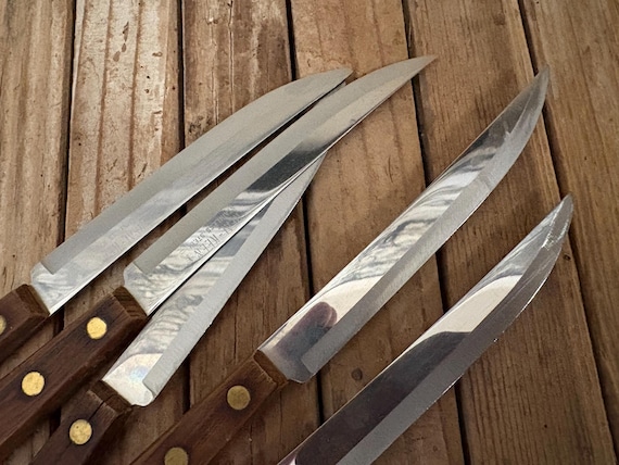 Vintage Set of 5 Reel Keen Stainless Steel and Wood Knives