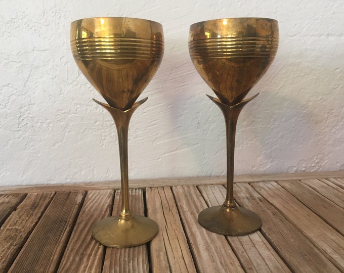 Vintage Brass Wine Goblets Made in India Etsy