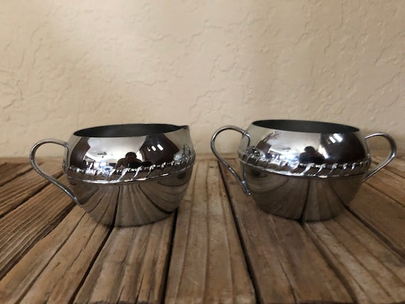 Vintage Silver Metal Irwinware Creamer and Sugar Made in U.S.A.