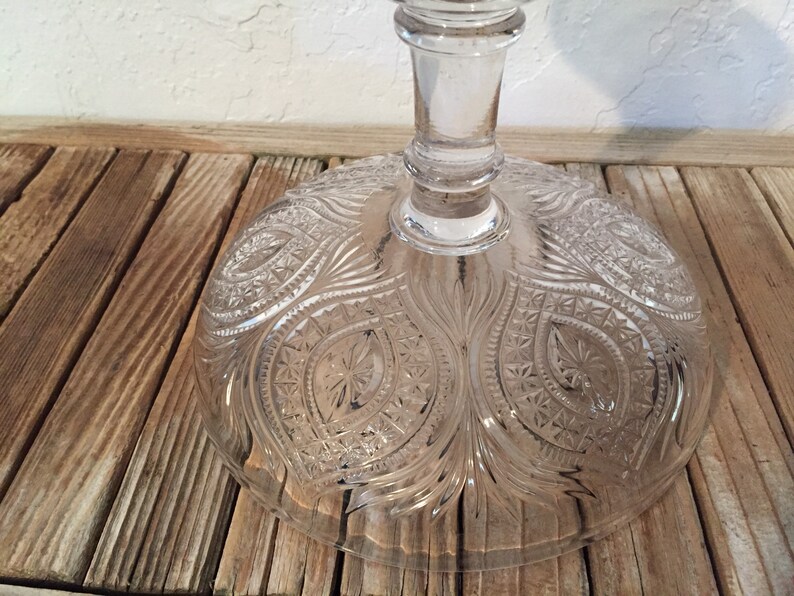 Vintage Extra Large Glass Compote Dish Etched Glass Peacock Etsy