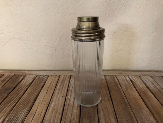 Vintage Gold Ribbed Glass Cocktail Shaker