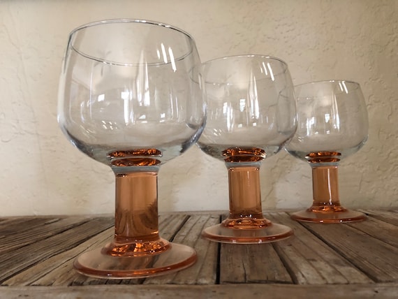 Set of 3 Vintage Luminarc French Orange Apricot Champagne Coupes Wine Glasses Made In France