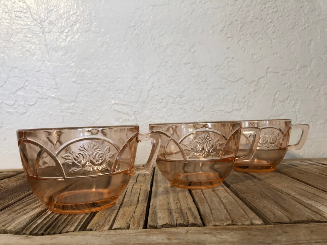 Vintage Set of Pink Glass Tea Cups Etsy