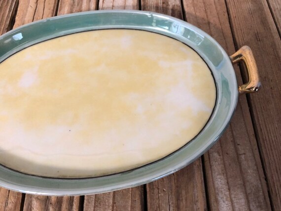 Collectible Japanese Hand Painted Turquoise Yellow Luster Ware Tray
