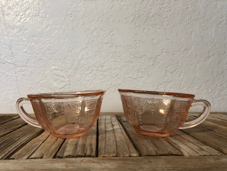 Vintage Pair of Pink Depression Glass Tea Cups Etsy