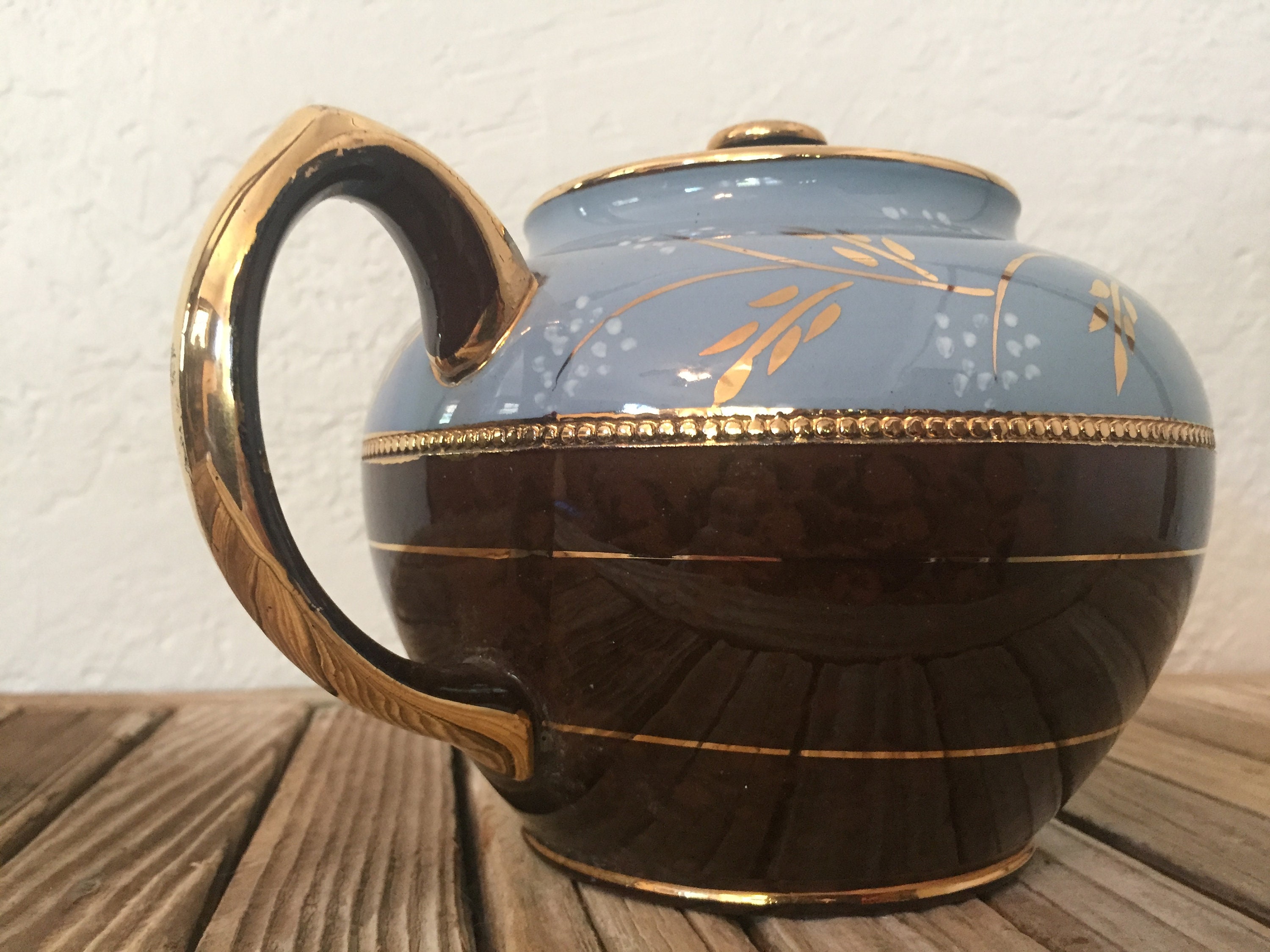 Vintage Brown Blue and Gold Sadler Teapot Made In England Etsy
