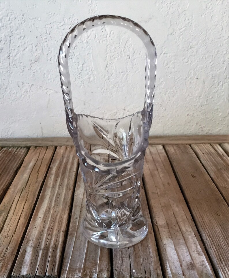 Vintage Pressed Glass Basket Vase Etsy