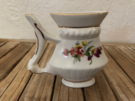 Vintage Hand Painted Ivory Gold and Floral UPAK Carlsbad Brezova Creamer Floral Vase