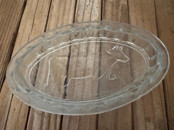 Vintage Clear Dairy Cow Glass Soap Jewelry Dish