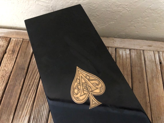 Vintage Shiny Black Lacquer and Gold Ace of Spades Champagne Box Armand De Brignac