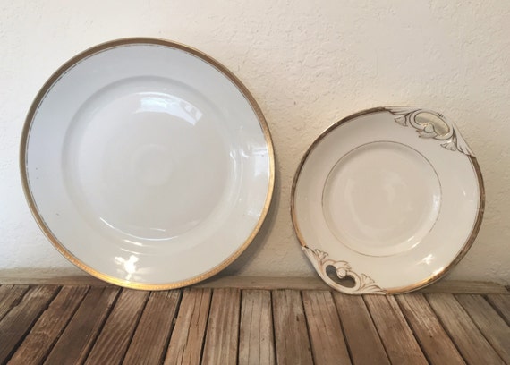 Vintage pair of Collectible M Z Altrohlau Maria Theresia Carlsbad China Gold Platter Czechoslovakia