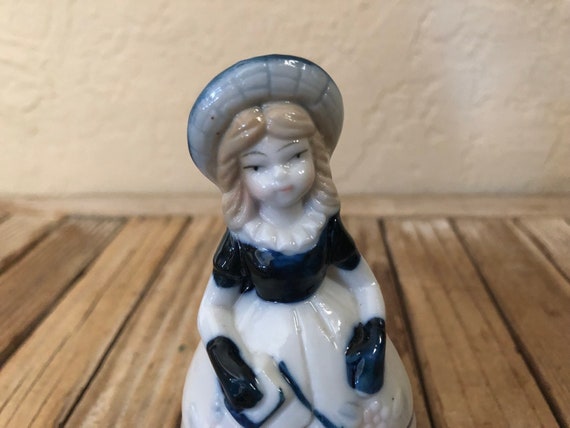 Antique Blue and White Delft Style Little Girl Bell