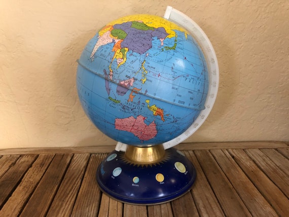 Mid Century Ohio Art Planetary Metal Globe Bank on Stand