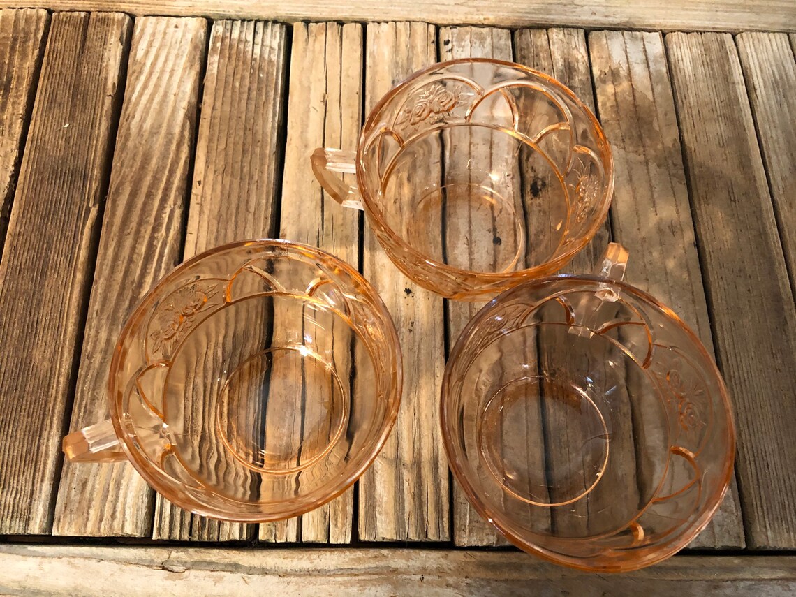 Vintage Set of Pink Glass Tea Cups Etsy