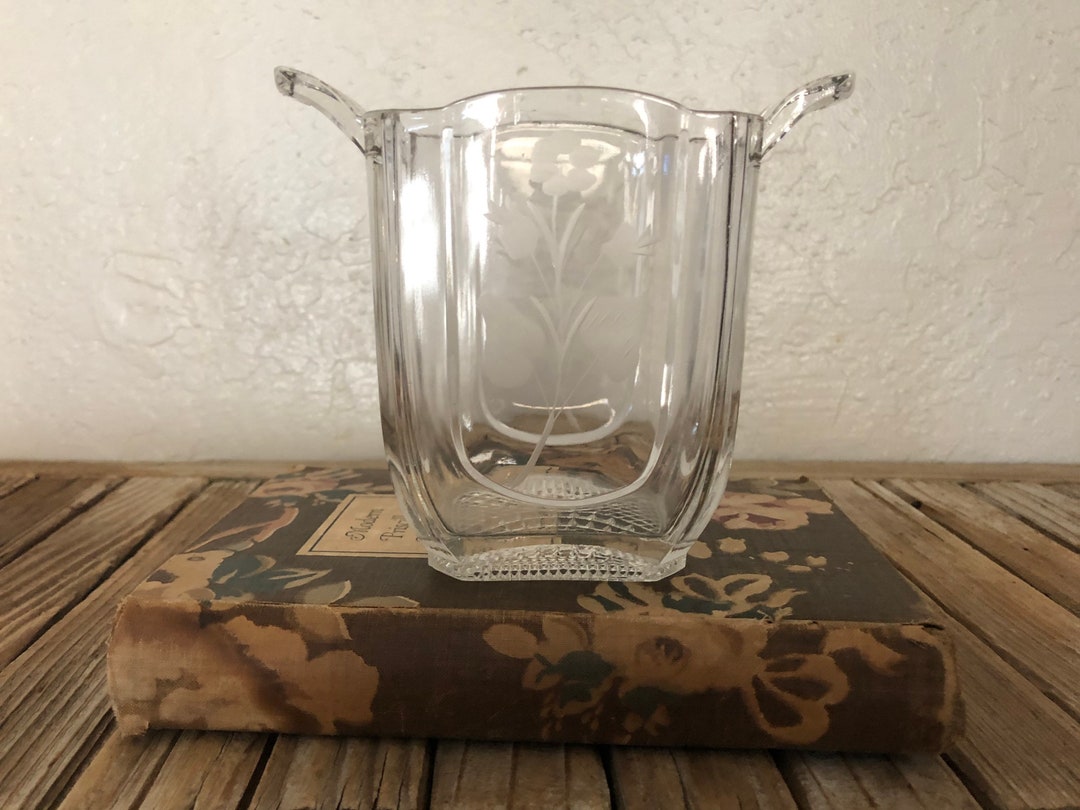 Vintage Modern Art Deco Glass Vase With Etched Flowers Etsy