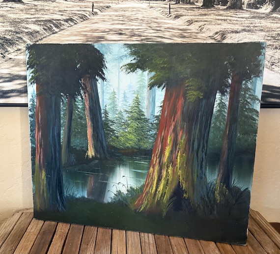 Vintage Redwood Landscape Painting On Canvas