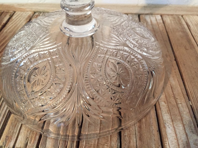 Vintage Extra Large Glass Compote Dish Etched Glass Peacock Etsy