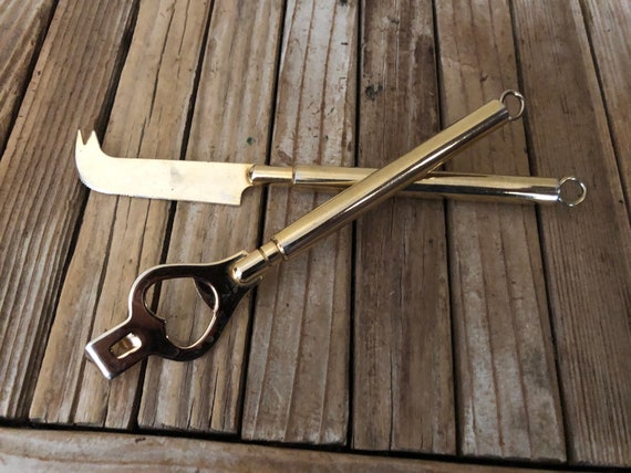 Vintage gold Metal Cheese Knife and Can Opener Made In Taiwan