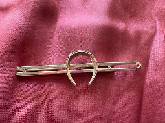 Mid Century Krementz Gold Tone Overlay Horseshoe Tie Clip