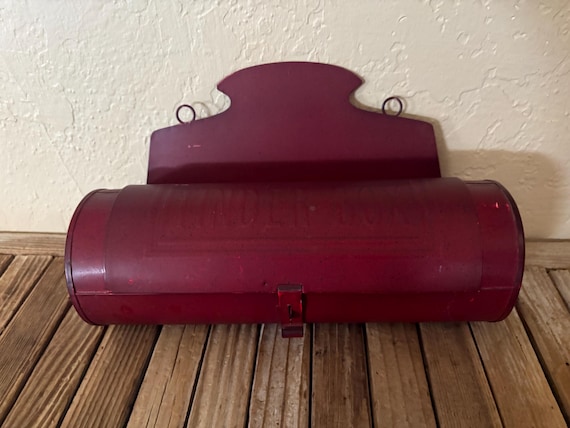 Vintage Red Metal Tinder Box Wall Mount