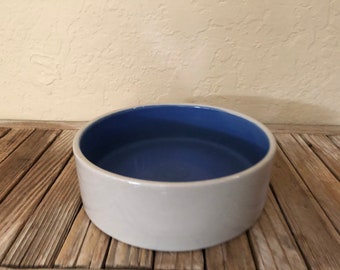 Vintage Primitive Beige and Blue Crock Bowl