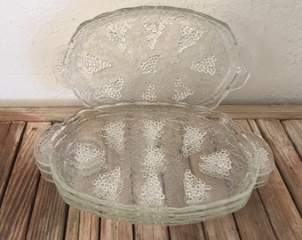 Depression Era Set of Glass Snack Plates Grape and Leaf Pattern