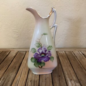 Vintage Hand Painted Ucagco Porcelain Purple Floral Pitcher image 2