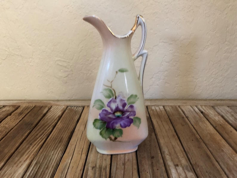 Vintage Hand Painted Ucagco Porcelain Purple Floral Pitcher image 2