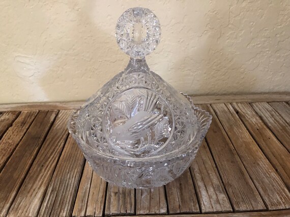 Antique Pressed Crystal Bird Canister