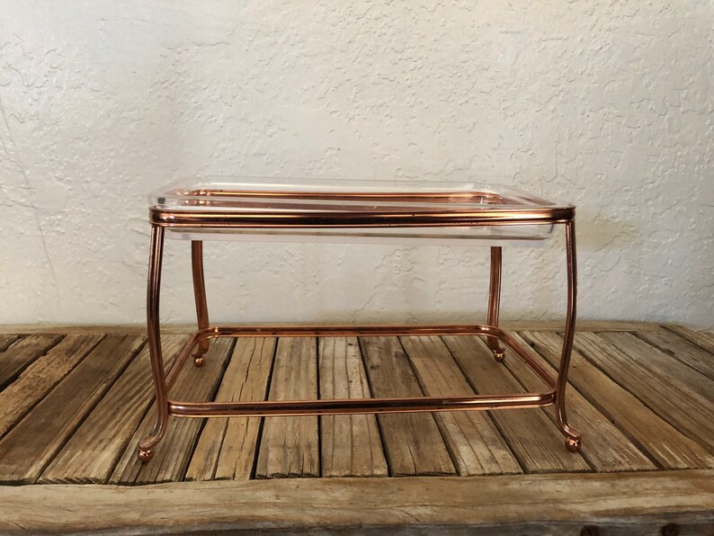 Vintage Rose Gold Two Tiered Metal Stand With Clear Acrylic Etsy