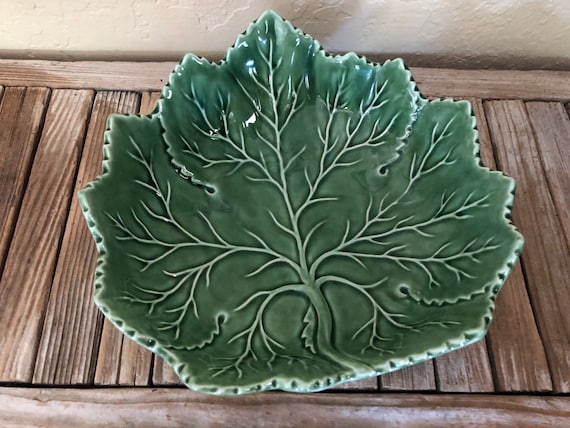 Vintage Olfaire Green Cabbage Ware Bowl Made In Portugal 4690