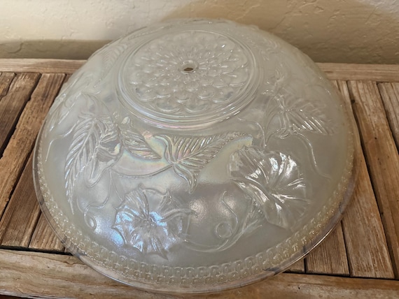 Antique Art Nouveau Large 15 1/2" Iridescent White Morning Glory Glass Ceiling Shade
