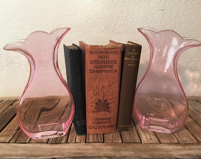 Vintage Pair of 80's Pink Glass Flower Vases Etsy