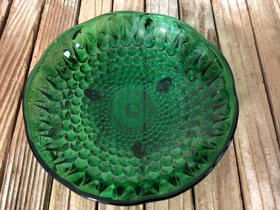 Vintage Green Glass Footed Dish