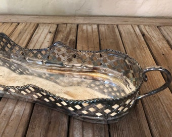 Vintage Silver Studio Silversmiths Silver Metal Lattice Cracker Basket Server