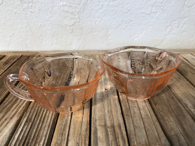 Vintage Pair of Pink Depression Glass Tea Cups Etsy
