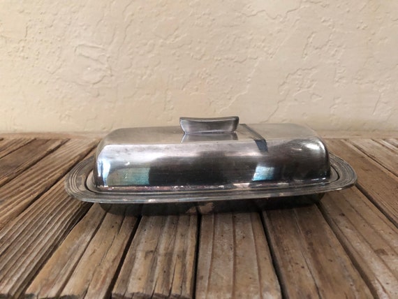 Vintage Silver Metal Butter Dish