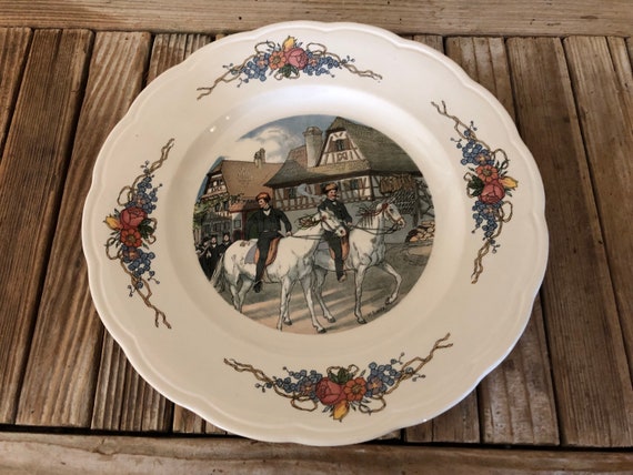 Antique Handpainted French Obernai Faienceries by Sarreguemines Plate Wall Hanging