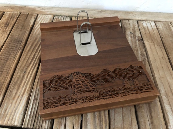 Vintage Walnut Lasercraft Laser Engraved Galleon Ship Wood Letter Storage